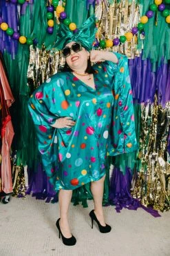 Fringe Co Caftan Club Collection Green Polka Dot Short Caftan