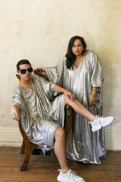 Fringe Co Caftan Club Collection Grey Glitz Sequin Short Caftan