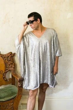 Fringe Co Caftan Club Collection Grey Glitz Sequin Short Caftan