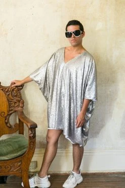 Fringe Co Caftan Club Collection Grey Glitz Sequin Short Caftan