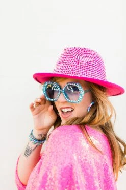 Fringe Co Bright Pink Rhinestone Fedora Hat