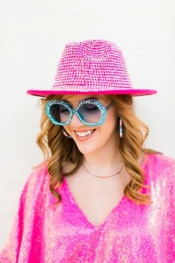 Fringe Co Bright Pink Rhinestone Fedora Hat