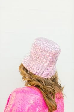 Fringe Co Light Pink Rhinestone Bucket Hat Shop Spring Sparkles
