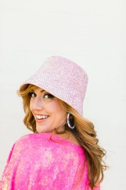 Fringe Co Light Pink Rhinestone Bucket Hat Shop Spring Sparkles