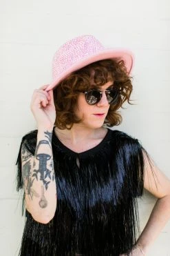 Fringe Co Shop Spring Sparkles Light Pink Rhinestone Fedora Hat