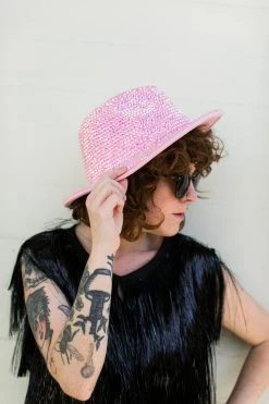 Fringe Co Shop Spring Sparkles Light Pink Rhinestone Fedora Hat