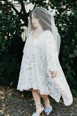 Fringe Co Iridescent Embroidered Sequin Short Caftan Shop Spring Sparkles