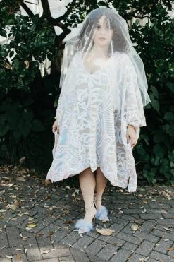 Fringe Co Iridescent Embroidered Sequin Short Caftan Shop Spring Sparkles