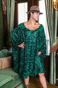 Fringe Co Green Embroidered Sequin Short Caftan