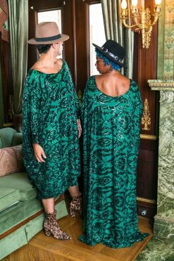 Fringe Co Green Embroidered Long Caftan Caftan Club Collection