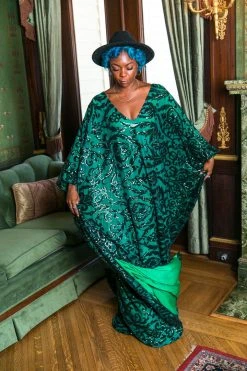 Fringe Co Green Embroidered Long Caftan Caftan Club Collection