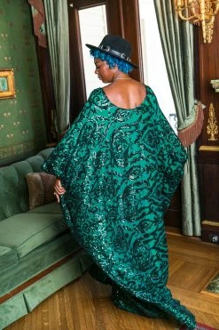 Fringe Co Green Embroidered Long Caftan Caftan Club Collection