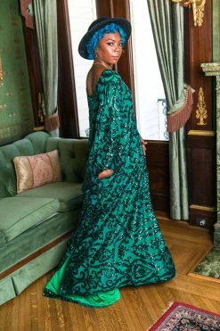 Fringe Co Green Embroidered Long Caftan Caftan Club Collection