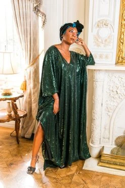 Fringe Co Caftan Club Collection Green Glitz Long Caftan