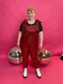 Fringe Co Sequin Collection Red Sequin Party Jumpsuit