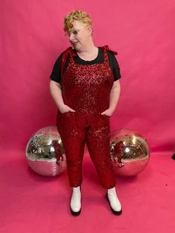 Fringe Co Sequin Collection Red Sequin Party Jumpsuit