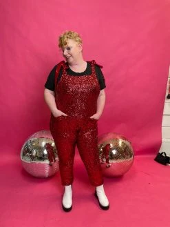 Fringe Co Sequin Collection Red Sequin Party Jumpsuit