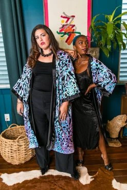 Fringe Co Sequin Duster Jackets Black Embroidered Sequin Duster