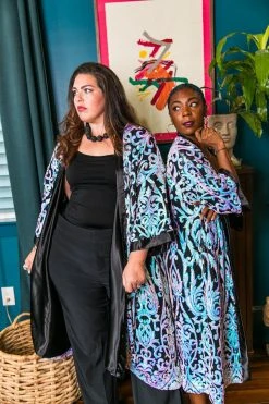 Fringe Co Sequin Duster Jackets Black Embroidered Sequin Duster