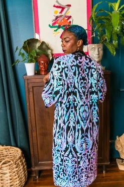 Fringe Co Sequin Duster Jackets Black Embroidered Sequin Duster