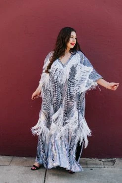 Fringe Co Iridescent Fringe Long Caftan 12 Fringe Co Iridescent Fringe Long Caftan