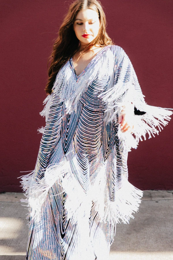 Fringe Co Iridescent Fringe Long Caftan 6 Fringe Co Iridescent Fringe Long Caftan