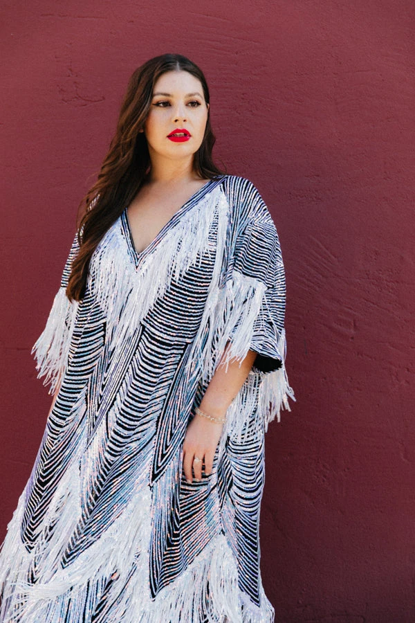 Fringe Co Iridescent Fringe Long Caftan 1 Fringe Co Iridescent Fringe Long Caftan