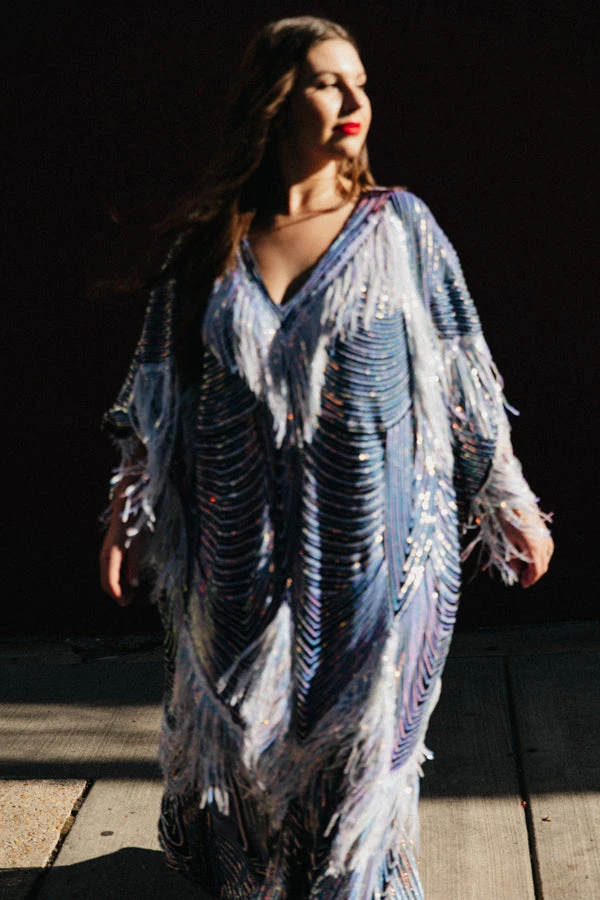 Fringe Co Iridescent Fringe Long Caftan 8 Fringe Co Iridescent Fringe Long Caftan
