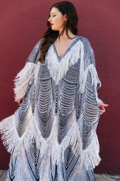 Fringe Co Iridescent Fringe Long Caftan