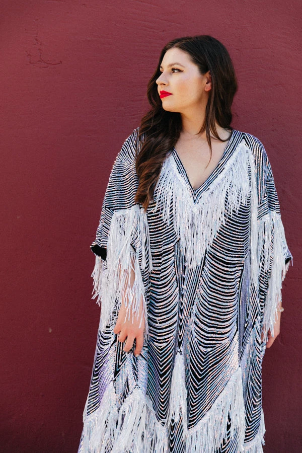 Fringe Co Iridescent Fringe Long Caftan 3 Fringe Co Iridescent Fringe Long Caftan
