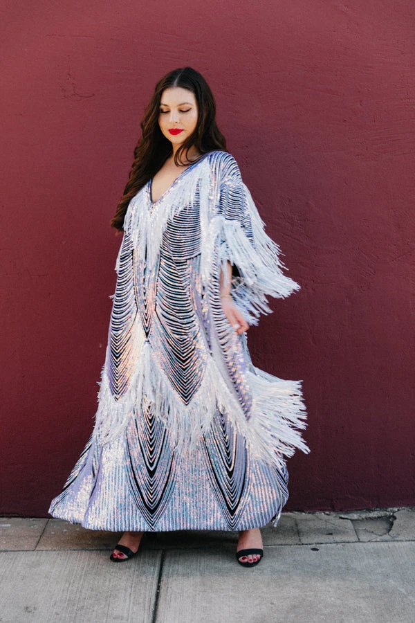 Fringe Co Iridescent Fringe Long Caftan 4 Fringe Co Iridescent Fringe Long Caftan