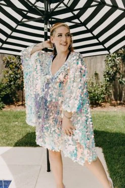 Fringe Co Caftan Club Collection Iridescent Paillette Short Caftan