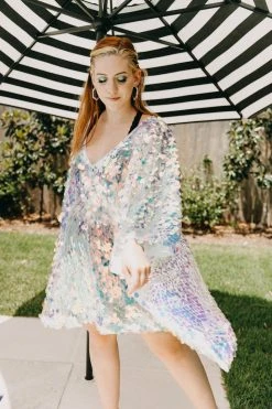 Fringe Co Caftan Club Collection Iridescent Paillette Short Caftan