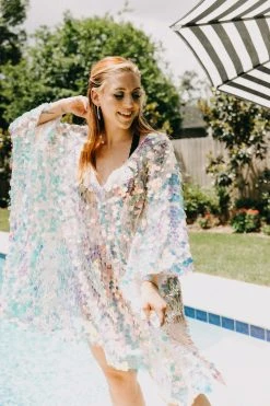 Fringe Co Caftan Club Collection Iridescent Paillette Short Caftan