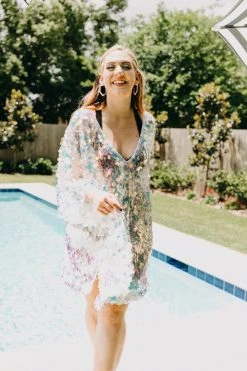 Fringe Co Caftan Club Collection Iridescent Paillette Short Caftan