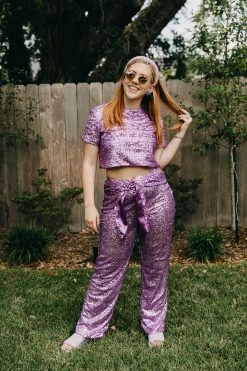 Fringe Co Lavender Sequin High Waisted Pants Sequin Collection
