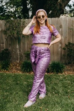 Fringe Co Lavender Sequin High Waisted Pants Sequin Collection