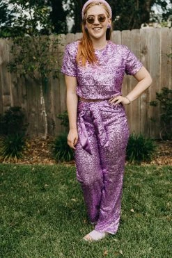 Fringe Co Lavender Sequin High Waisted Pants Sequin Collection