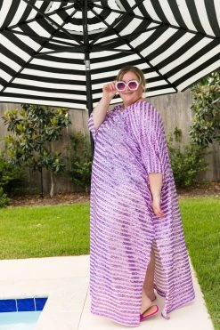 Fringe Co Lavender Sequin Stripe Long Caftan