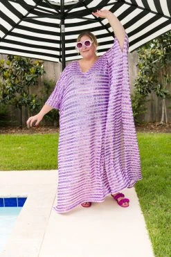 Fringe Co Lavender Sequin Stripe Long Caftan