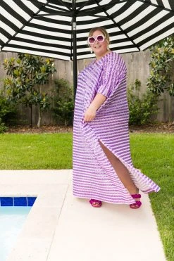 Fringe Co Lavender Sequin Stripe Long Caftan