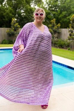 Fringe Co Lavender Sequin Stripe Long Caftan