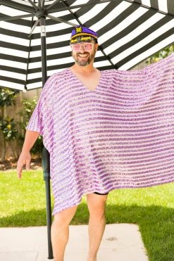 Fringe Co Caftan Club Collection Lavender Sequin Stripe Short Caftan
