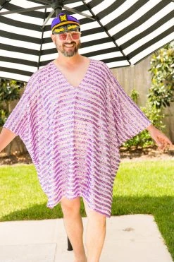Fringe Co Caftan Club Collection Lavender Sequin Stripe Short Caftan