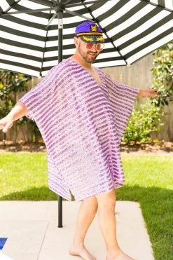 Fringe Co Caftan Club Collection Lavender Sequin Stripe Short Caftan
