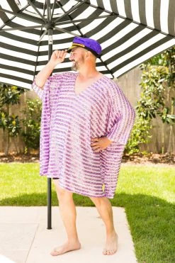 Fringe Co Caftan Club Collection Lavender Sequin Stripe Short Caftan