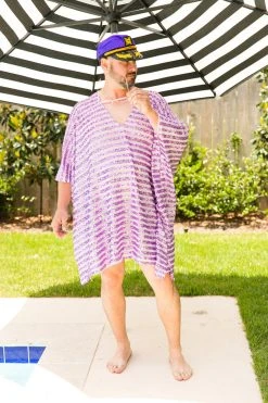 Fringe Co Caftan Club Collection Lavender Sequin Stripe Short Caftan