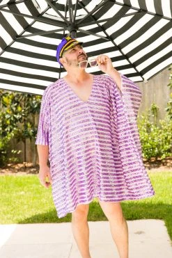 Fringe Co Caftan Club Collection Lavender Sequin Stripe Short Caftan