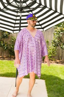 Fringe Co Caftan Club Collection Lavender Sequin Stripe Short Caftan