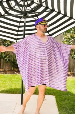 Fringe Co Caftan Club Collection Lavender Sequin Stripe Short Caftan